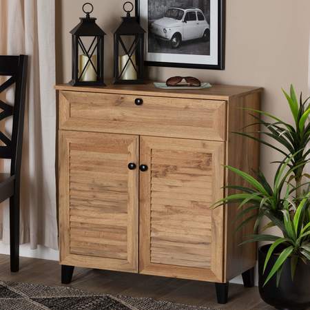 BAXTON STUDIO Coolidge ModernOak Brown Finished Wood 1-Drawer Shoe Storage Cabinet 197-11925-ZORO